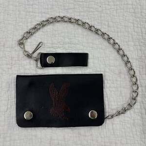 Mens Genuine Leather 6 X 4 Wallet With Eagle Head, Belt Chain Attachment NEW